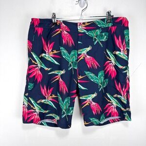 Bonobos Board Shorts Men 34 Navy Blue Pink Flowers Lined Drawstring‎ Hybrid